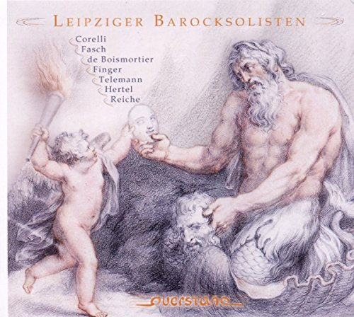 "CD cover art featuring a sketch of a bearded man and cherubs, Leipziger Barocksolisten title."