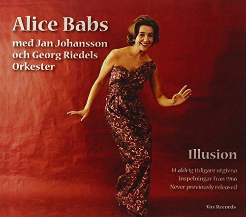 "Album cover featuring Alice Babs in a patterned dress against a red background."