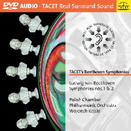 DVD cover for Beethoven's Symphonies No. 1 & 2, featuring busts and abstract design.