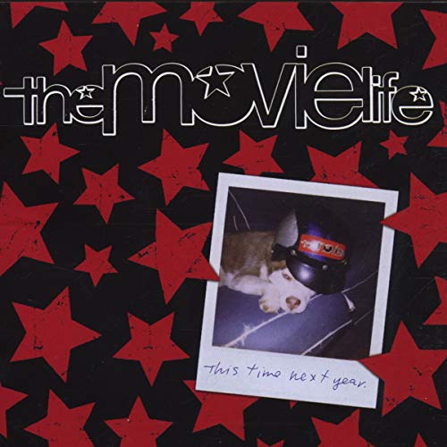 CD cover: black background, red stars, photo of a cat with goggles.