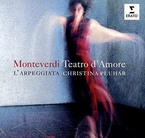 Album cover for Monteverdi’s “Teatro d’Amore” featuring a blurred figure in red.