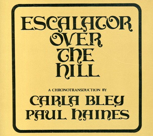 "Album cover with 'Escalator Over the Hill' in green text on a beige background."