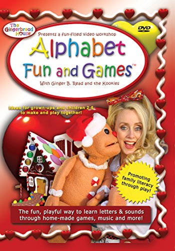 DVD cover for "Gingerbread House Alphabet Fun & Games" featuring a woman and bear.