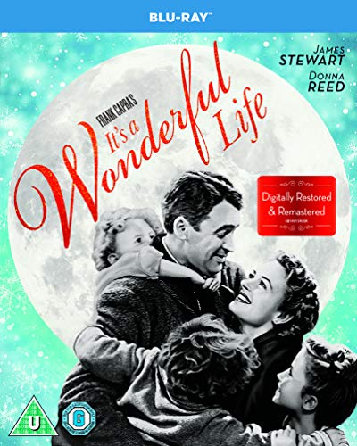 "It's a Wonderful Life" Blu-ray case with black and white family image on moonlit background.
