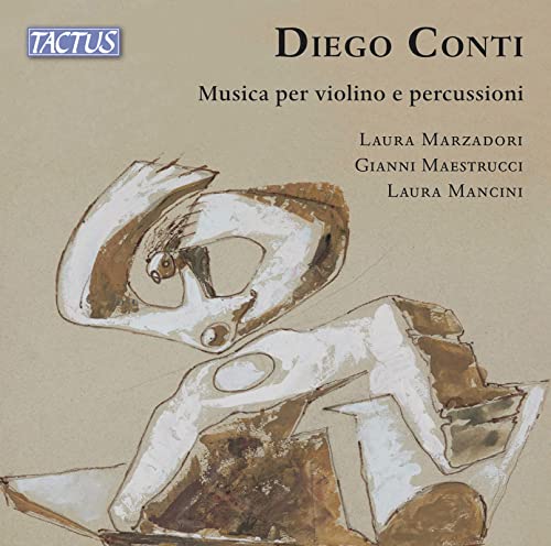 CD cover for Diego Conti’s “Musica per violino e percussioni” featuring abstract art.