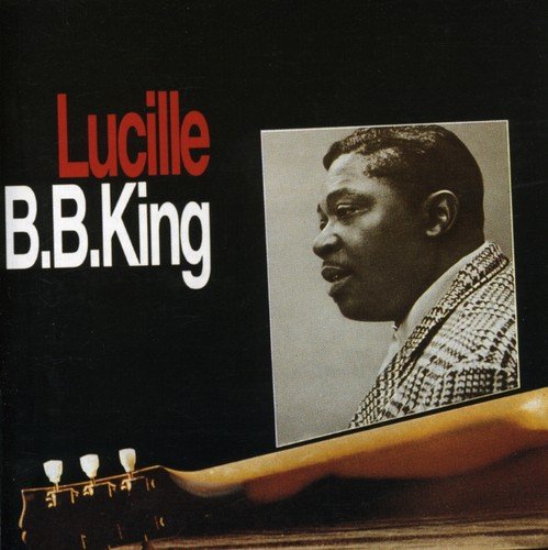 "B.B. King's album cover with a black-and-white portrait and guitar on a black background."
