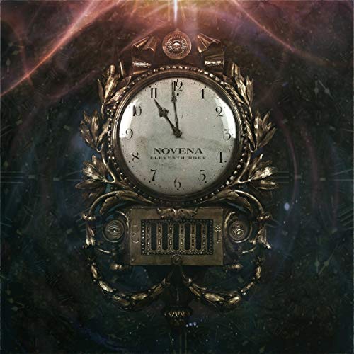 Ornate clock face showing eleven o'clock, album cover for Novena.