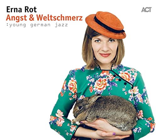 Woman in floral dress holding a rabbit, album cover for Erna Rot.