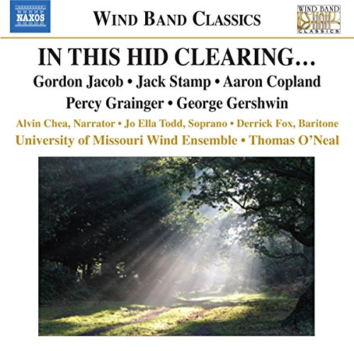 "CD cover with forest scene and sunlight, titled 'In This Hid Clearing...'".