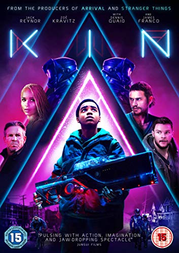 DVD cover for the film Kin featuring a boy holding a futuristic weapon.