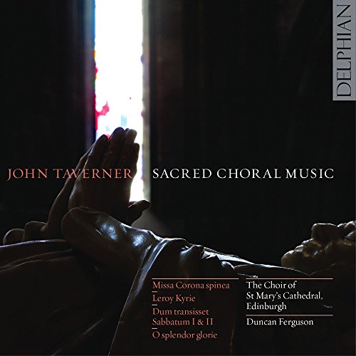 CD cover with praying hands and "John Taverner Sacred Choral Music" text.