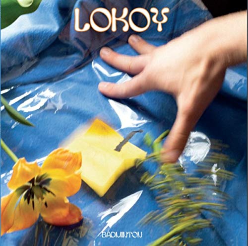 Lokoy Badminton vinyl record cover with hand, flowers, and abstract shapes.