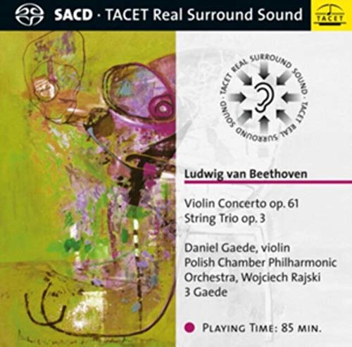 CD cover for Beethoven’s Violin Concerto with abstract green and purple art.