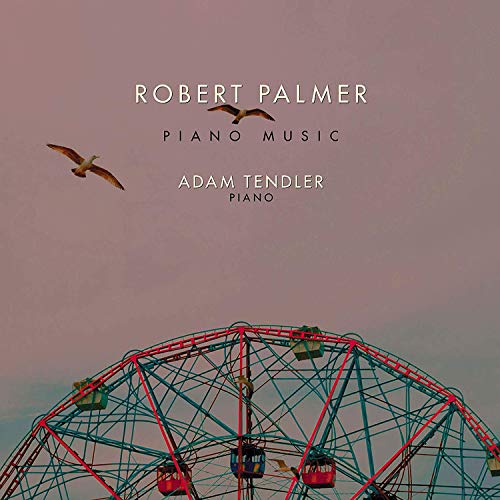 "CD cover with Ferris wheel and seagulls against a purple sky, featuring Robert Palmer's piano music."