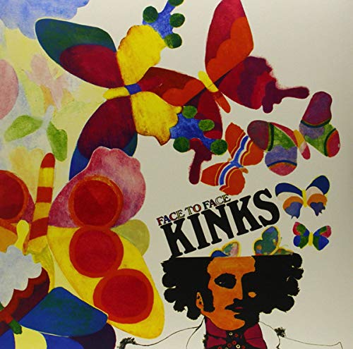 The Kinks' "Face to Face" vinyl album cover featuring abstract, colorful shapes and a man's portrait.