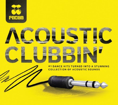 A bright yellow CD cover featuring an audio plug and "Acoustic Clubbin'" text.