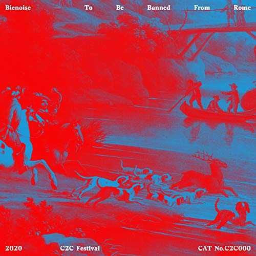 Red and blue vinyl album cover depicting a historical riverside scene.