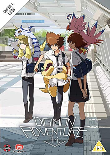 Digimon Adventure Tri Part 4 DVD cover featuring characters in a station.