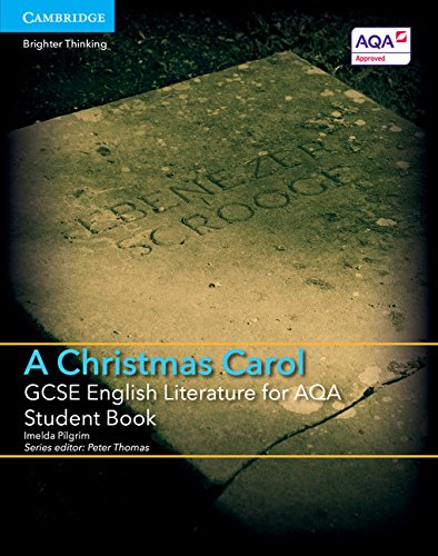 A textbook cover featuring a grave stone with "EBENEZER SCROOGE" inscribed, related to A Christmas Carol.