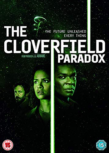 DVD cover for “The Cloverfield Paradox” featuring three actors’ faces.