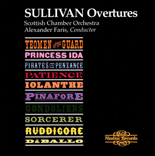 CD cover: "Sullivan Overtures" with opera titles in stacked, colorful text.