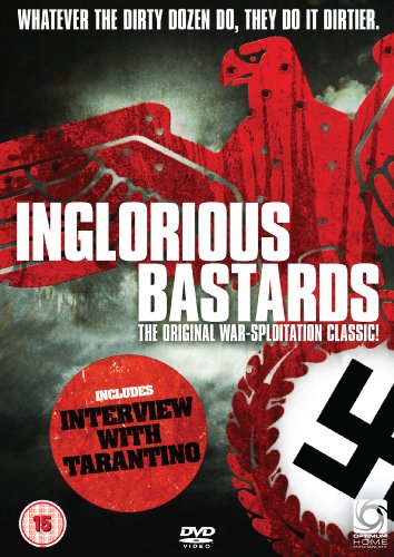 āInglourious Basterdsā DVD cover with red imagery, eagle, and Nazi symbol.