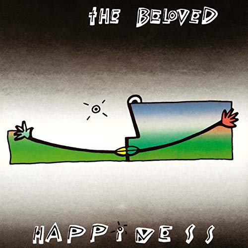 "Album cover for 'The Beloved - Happiness' featuring a simple, cartoonish illustration of two hands."