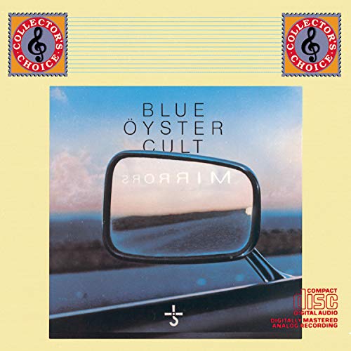 Blue Oyster Cult “Mirrors” CD cover with a rearview mirror image.