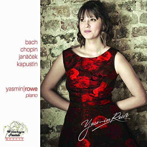 CD cover featuring pianist Yasmin Rowe in a red floral dress.