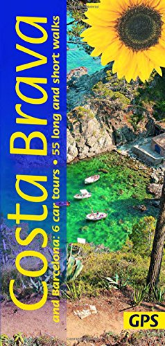 The image depicts a travel guide cover featuring a scenic coastal landscape. For accessibility purposes, a concise alt text for this image could be: "Travel guide cover with rocky coastline, sunflower, and blue background."