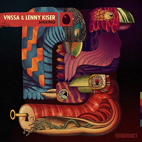 Album cover for Vnssa & Lenny Kiser’s “Sinking” featuring abstract bird art.