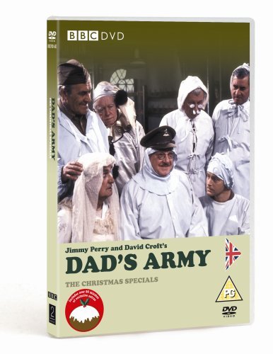 "DVD case with photo of 'Dad's Army' cast in white costumes."