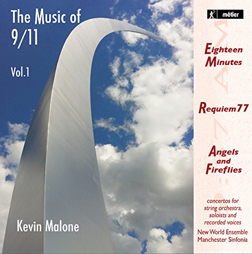 "CD cover featuring a silver arch against a cloudy blue sky, with text describing the music."
