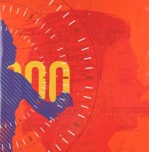Red and blue abstract album cover with text and circular markings.