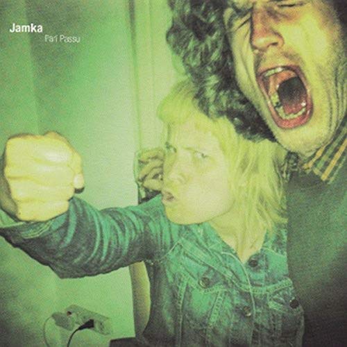 CD cover: two people in a dimly lit room, one shouting.