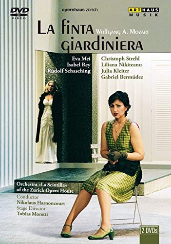 DVD cover for "La Finta Giardiniera" featuring a woman sitting on a bench.