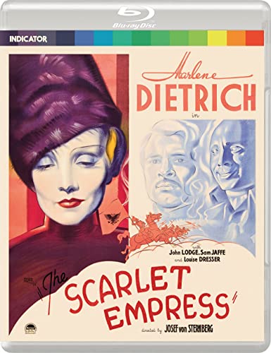 Blu-ray cover for "The Scarlet Empress" featuring Marlene Dietrich and portraits.