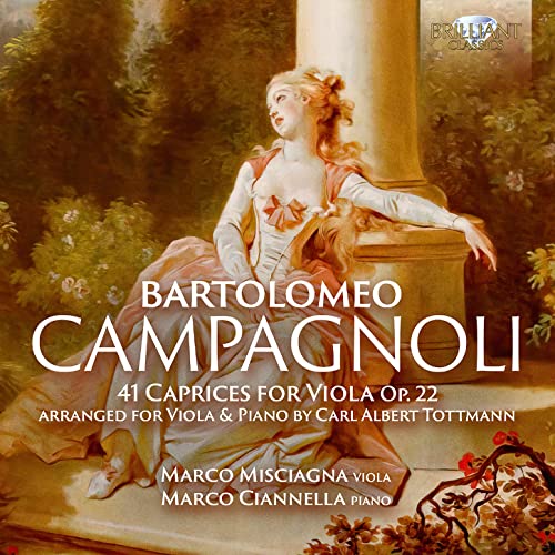CD cover: painting of a woman with viola, text “Bartolomeo Campagnoli”.
