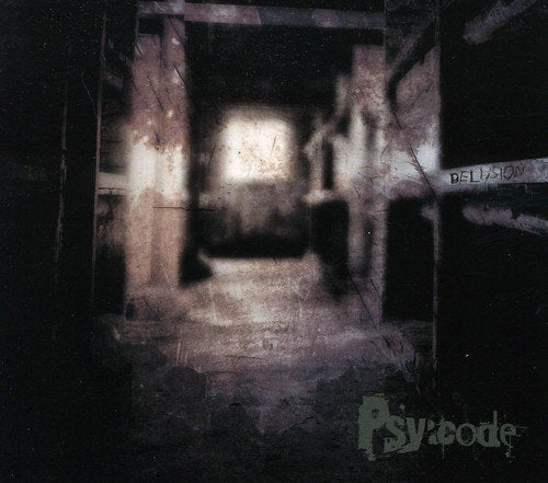 Dark, blurry image of a building with āPsy:code - Delusionā text.