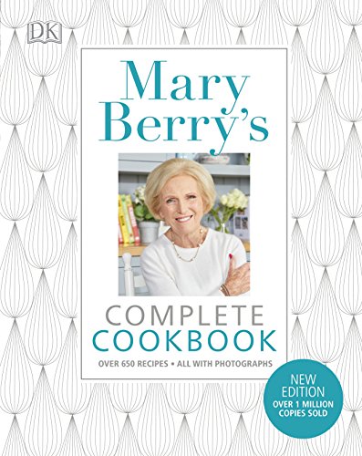 "Cookbook cover featuring Mary Berry, with white background and teal title and text."