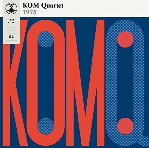 "Blue album cover with large red 'KOM' text and white dotted patterns."