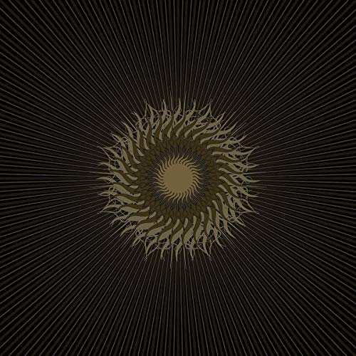 A gold, abstract sunburst design on a black background, representing the Samael CD cover.