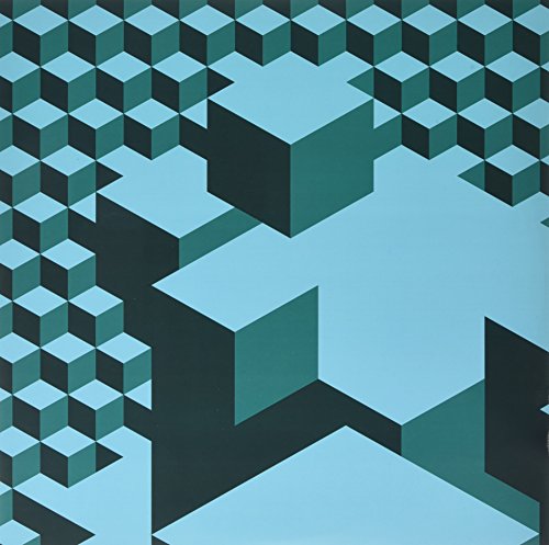 Abstract album cover with a repeating pattern of blue and teal cubes.
