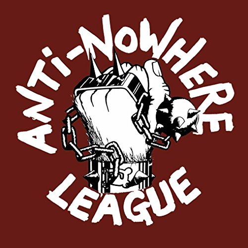 A maroon album cover with a white fist chained to a skull graphic.