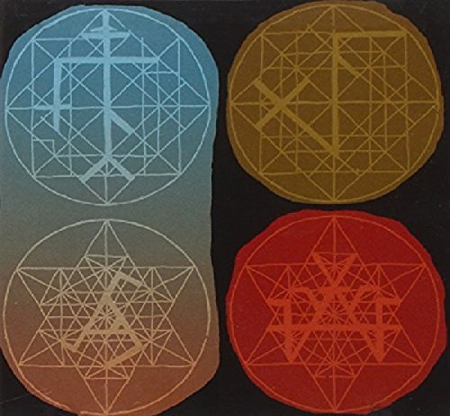 The image is a CD cover with four geometric shapes. Alt text: Four colored circles with geometric patterns on a black background.