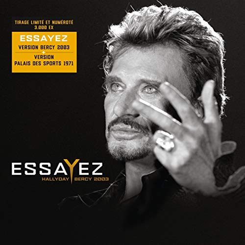 Black and white portrait of Johnny Hallyday on a vinyl record cover.