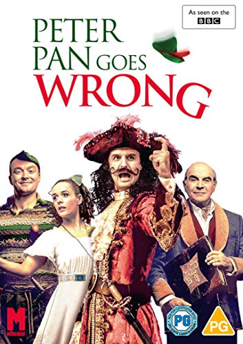 “Peter Pan Goes Wrong” DVD cover with actors in costume, including Captain Hook.