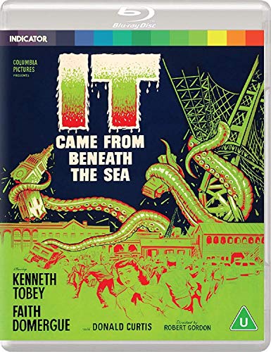 “It Came From Beneath The Sea” Blu-ray cover with a giant octopus attacking a city.