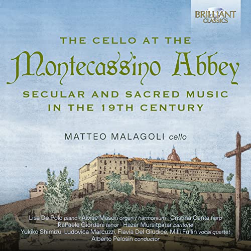 CD cover: "The Cello at the MontecaSSino Abbey" with abbey image.