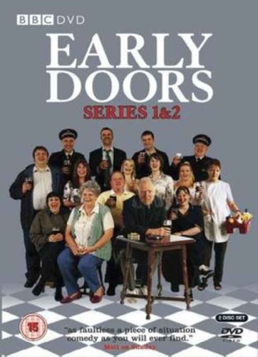 DVD cover featuring a group of people around a table, gray background.